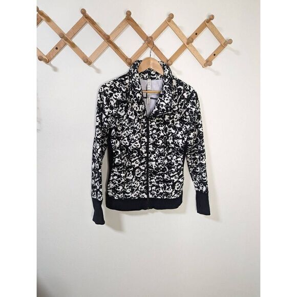 Lululemon Cozy Cuddle Up Jacket Fleur Sombre Black & White Full Zip Sweater - Picture 1 of 8